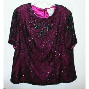 Vintage Adrianna Papell Purple Beading Top 2X